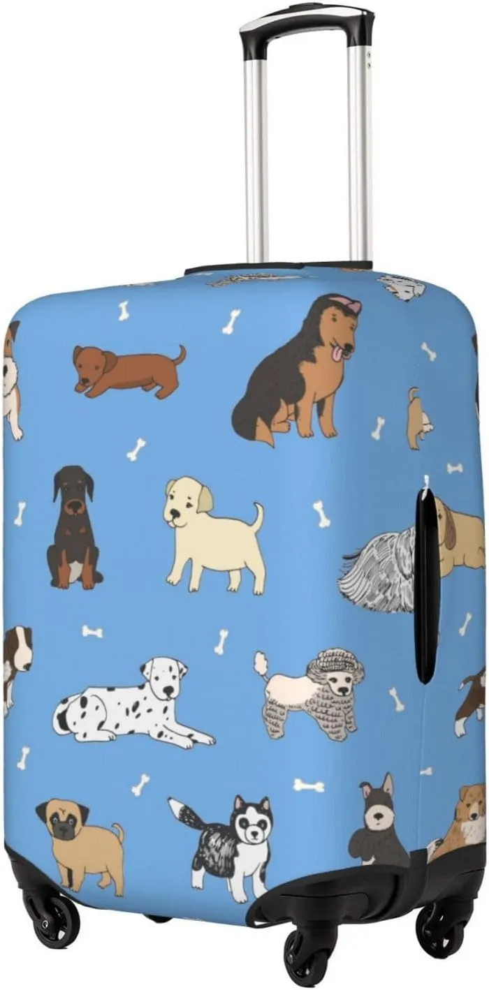 Dogs Blue Background Luggage Suitcase Covers Elastic Washable Cute Puppy Luggage Protector Travel Suitcase Protective Cover For Kid And Adult, M (Fit 22-24 Inch Luggage)