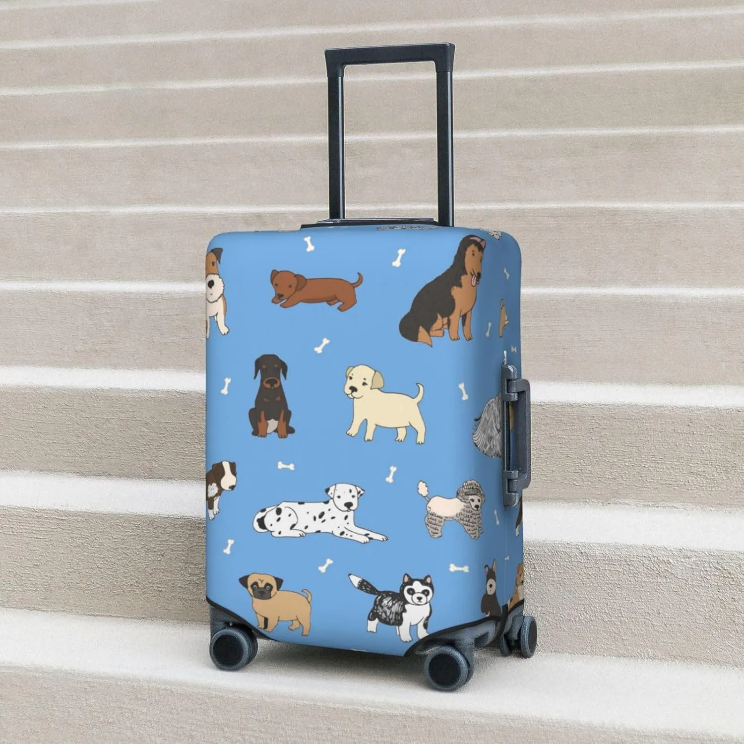 Dogs Blue Background Luggage Suitcase Covers Elastic Washable Cute Puppy Luggage Protector Travel Suitcase Protective Cover For Kid And Adult, M (Fit 22-24 Inch Luggage)