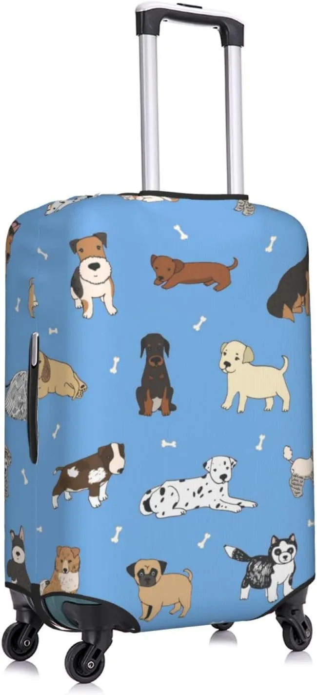 Dogs Blue Background Luggage Suitcase Covers Elastic Washable Cute Puppy Luggage Protector Travel Suitcase Protective Cover For Kid And Adult, M (Fit 22-24 Inch Luggage)