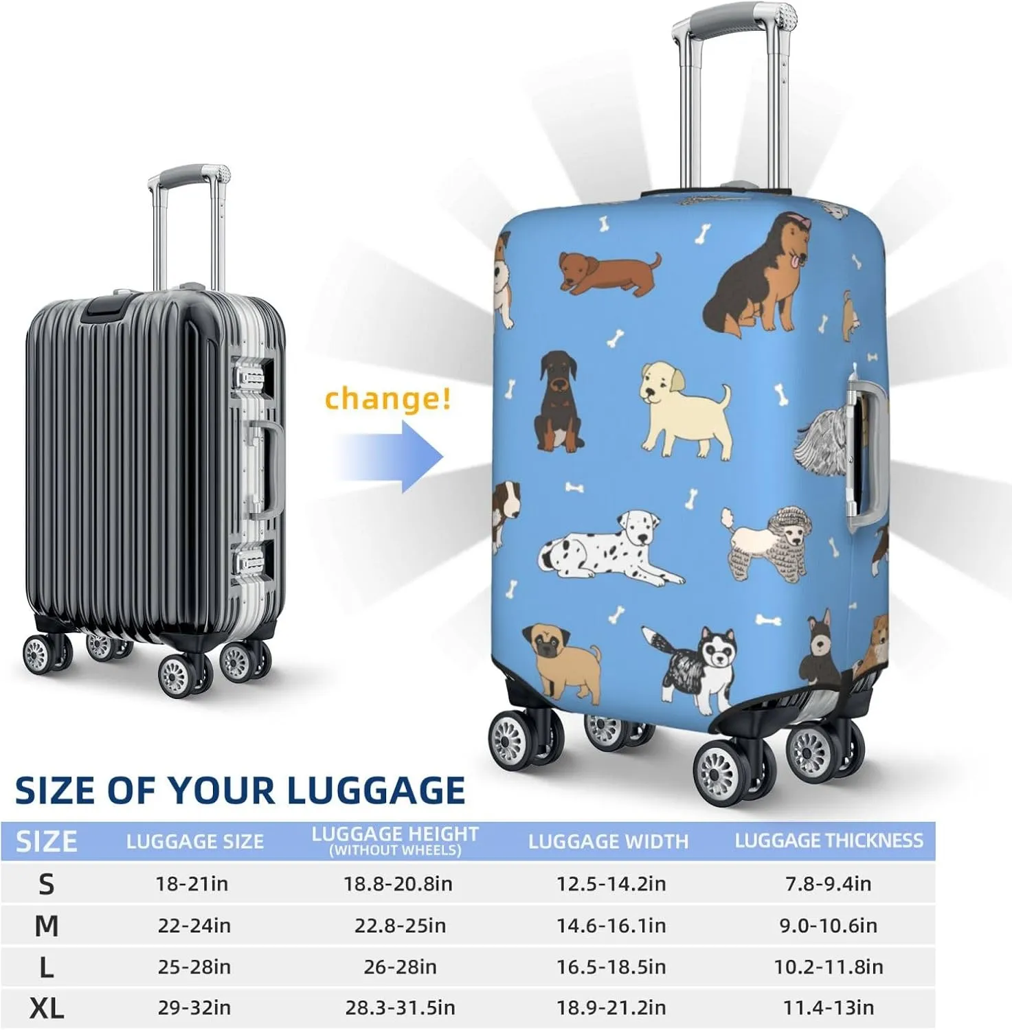 Dogs Blue Background Luggage Suitcase Covers Elastic Washable Cute Puppy Luggage Protector Travel Suitcase Protective Cover For Kid And Adult, M (Fit 22-24 Inch Luggage)