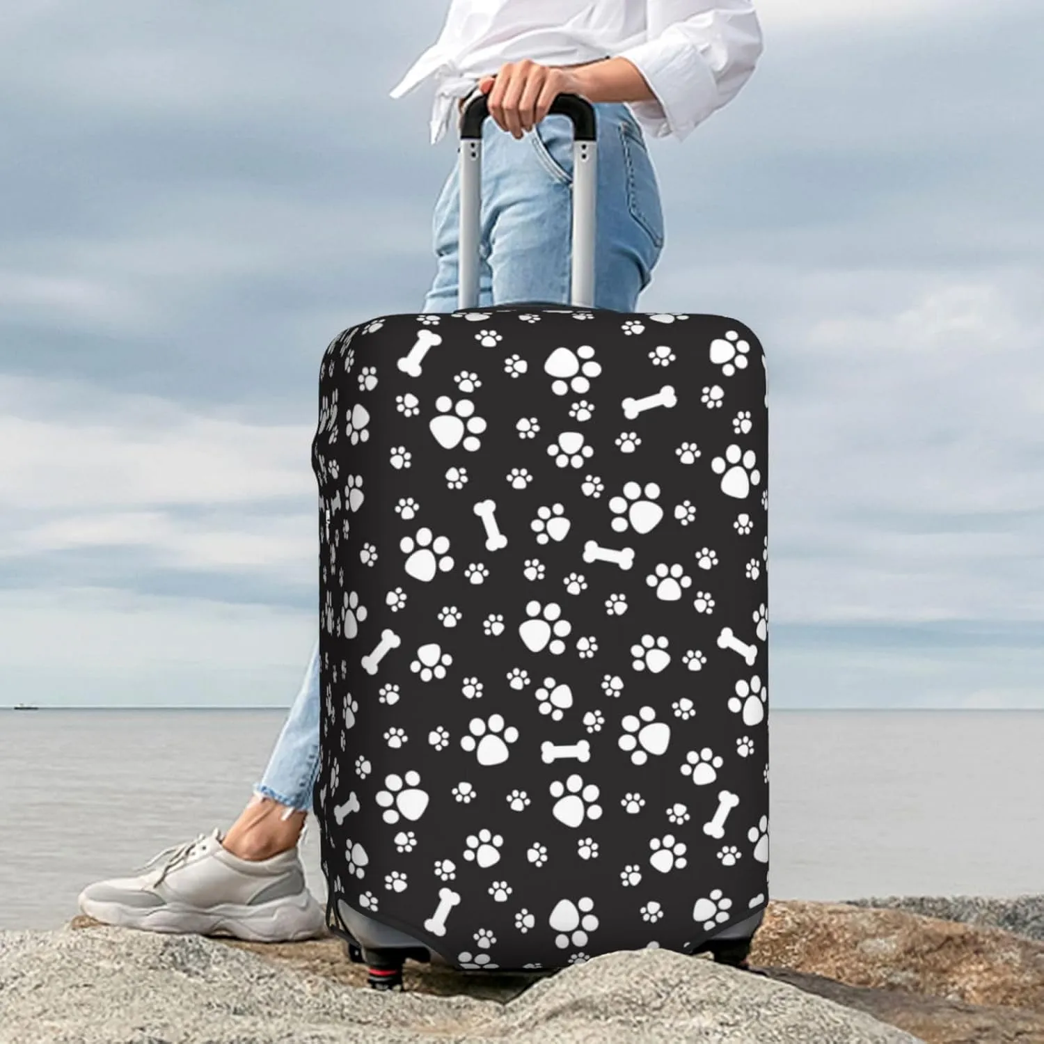 Dogs Paws and Bones Elastic Suitcase Cover Scratch Resistant Luggage Case Travel Luggage Protector for Men Women S 18-21 inch