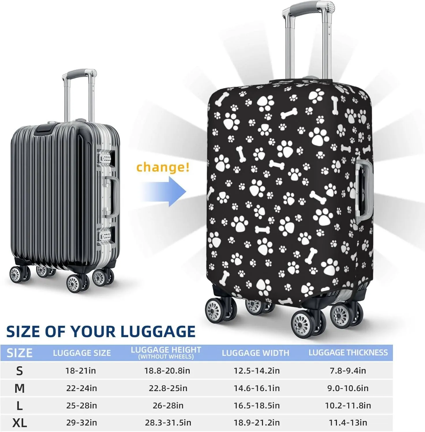 Dogs Paws and Bones Elastic Suitcase Cover Scratch Resistant Luggage Case Travel Luggage Protector for Men Women S 18-21 inch