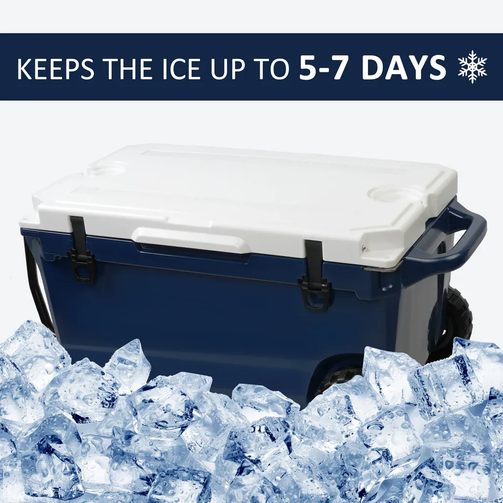 E-Macht 50 Qt Heavy Duty Hard Cooler with Wheels and Nylon Handle, Keep Ice for Up to 5-7 days
