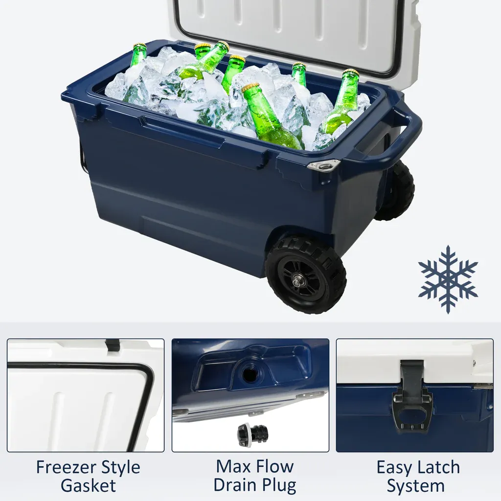 E-Macht 50 Qt Heavy Duty Hard Cooler with Wheels and Nylon Handle, Keep Ice for Up to 5-7 days