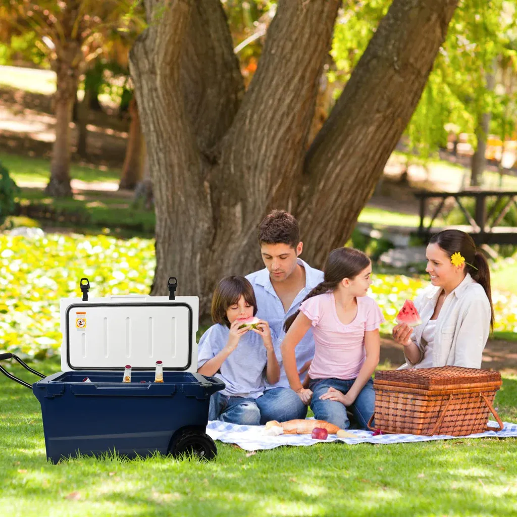E-Macht 50 Qt Heavy Duty Hard Cooler with Wheels and Nylon Handle, Keep Ice for Up to 5-7 days