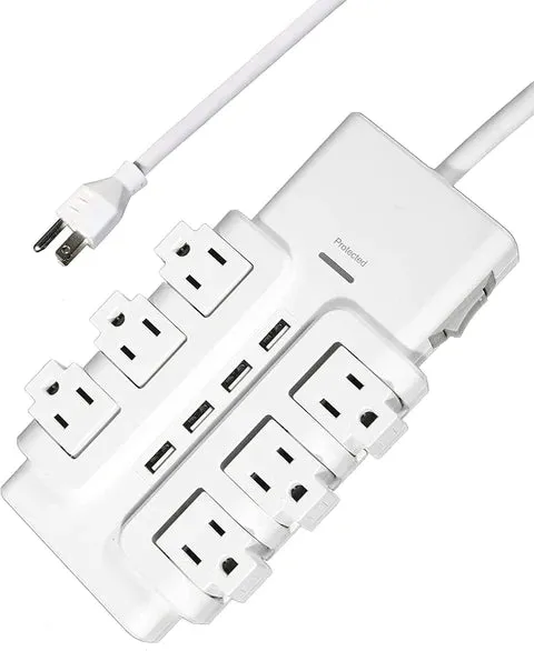 E-Macht 6 Outlets Extender Rotating Power Strip Surge Protector with 4 USB Ports and 6ft Heavy Duty Extension Cord Wall Mount for Home Office