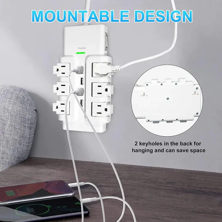 E-Macht 6 Outlets Extender Rotating Power Strip Surge Protector with 4 USB Ports and 6ft Heavy Duty Extension Cord Wall Mount for Home Office