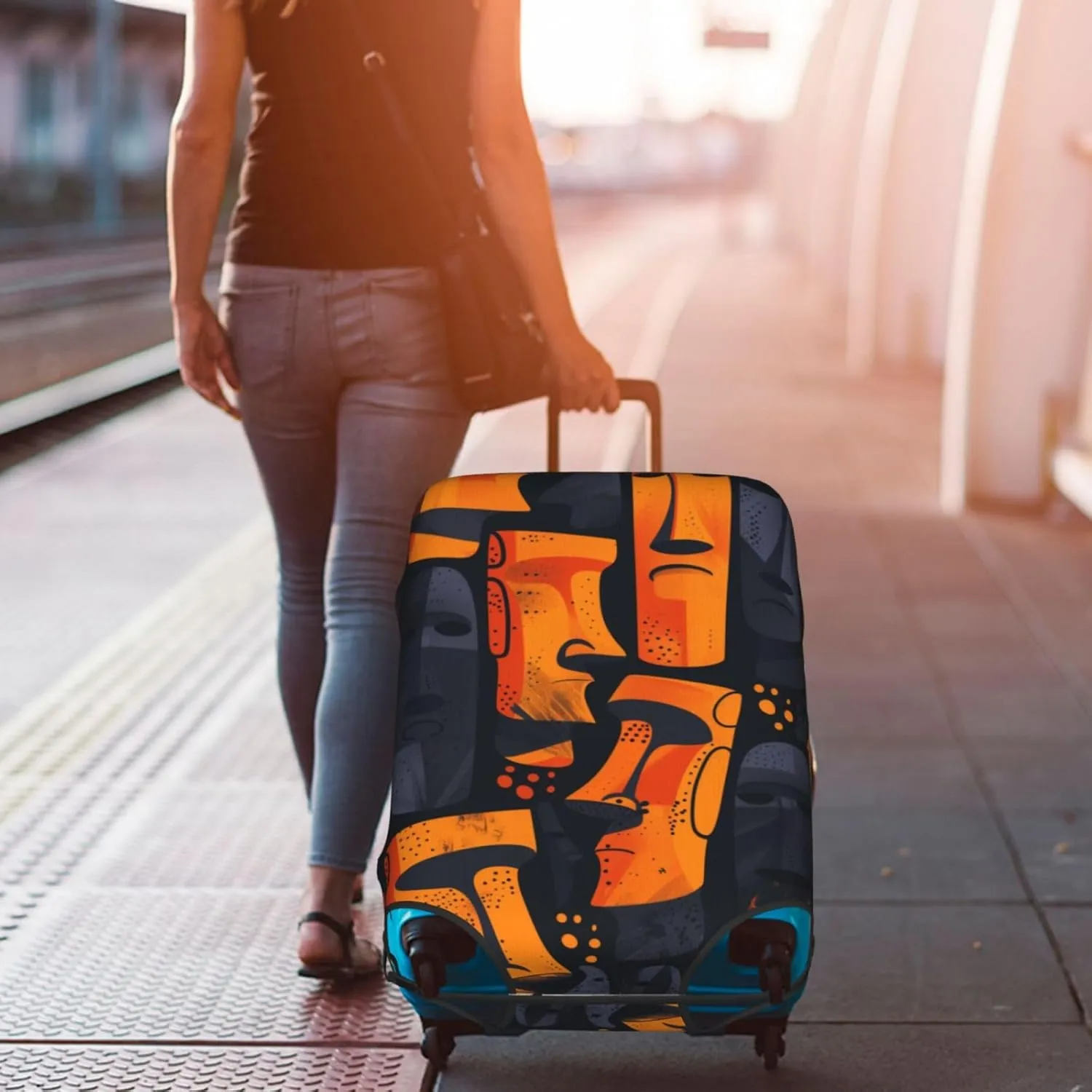 Easter Island statue art Elastic Travel Luggage Cover Travel Suitcase Protective Cover