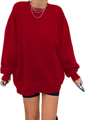 Ebifin Women's Oversized Long Sleeve Sweatshirts Pure Color Round Neck Casual Pullover Shirt