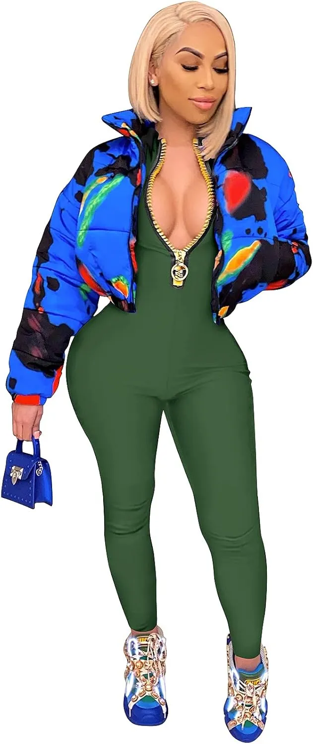 ECHOINE Sexy Jumpsuits for Women Long Sleeve V Neck Zipper Casual One Piece Rompers Bodycon Outfits