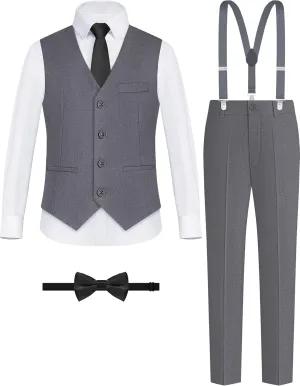 ELPA ELPA Boys' Formal Suit Set, with Suspenders, Adjustable Waist, from Toddlers to Teen