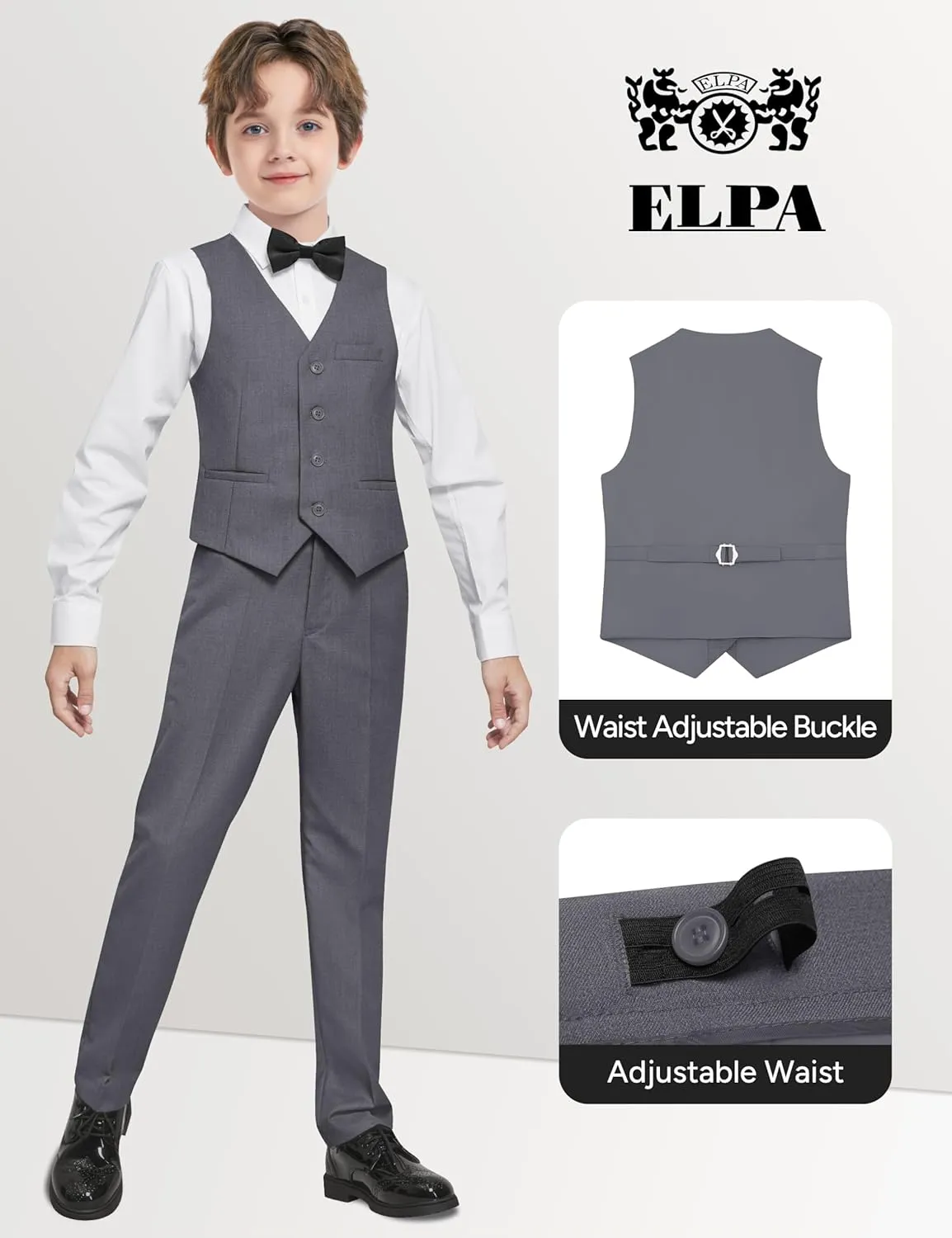 ELPA ELPA Boys' Formal Suit Set, with Suspenders, Adjustable Waist, from Toddlers to Teen