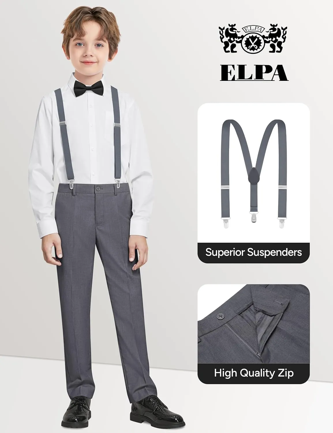 ELPA ELPA Boys' Formal Suit Set, with Suspenders, Adjustable Waist, from Toddlers to Teen