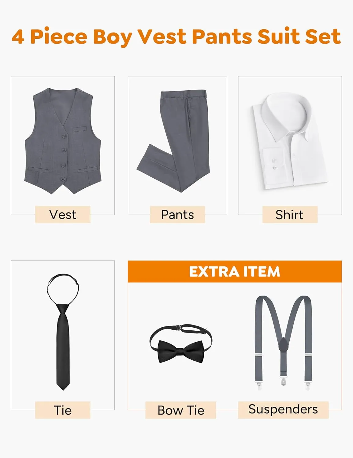 ELPA ELPA Boys' Formal Suit Set, with Suspenders, Adjustable Waist, from Toddlers to Teen
