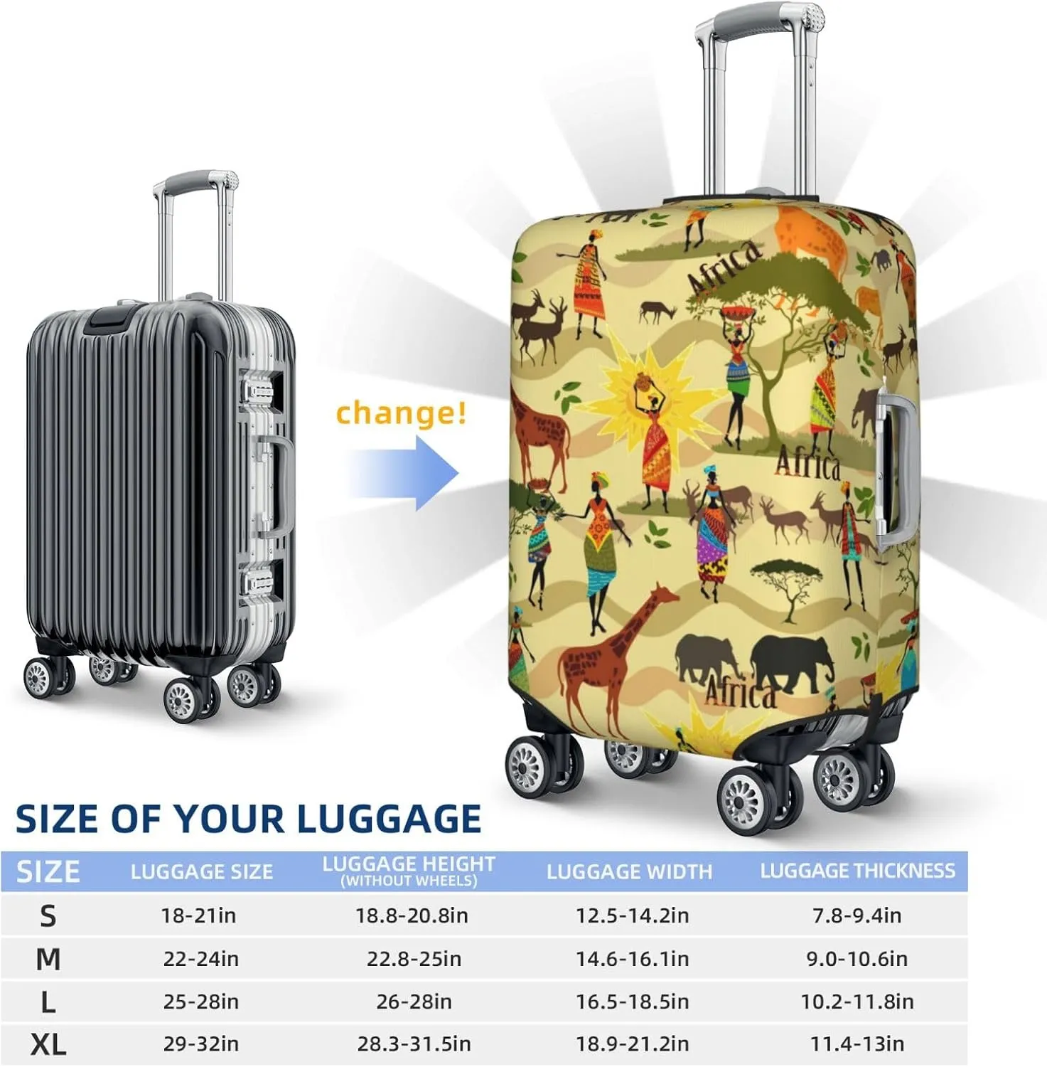 Ethnic African Print Luggage Covers For Suitcase,Elastic Washable & Stretchable Suitcase Covers For Luggage,- Fits 18-32 Inch Luggage-No Luggage Included
