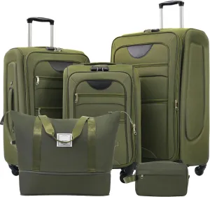 Expandable Softside Luggage Sets, 3 Piece Suitcase with Duffel Bag, Upright Spinner Suitcase Sets, Lightweight Durable Softshell Travel Set TSA Lock, 20"/24"/28", Army Green