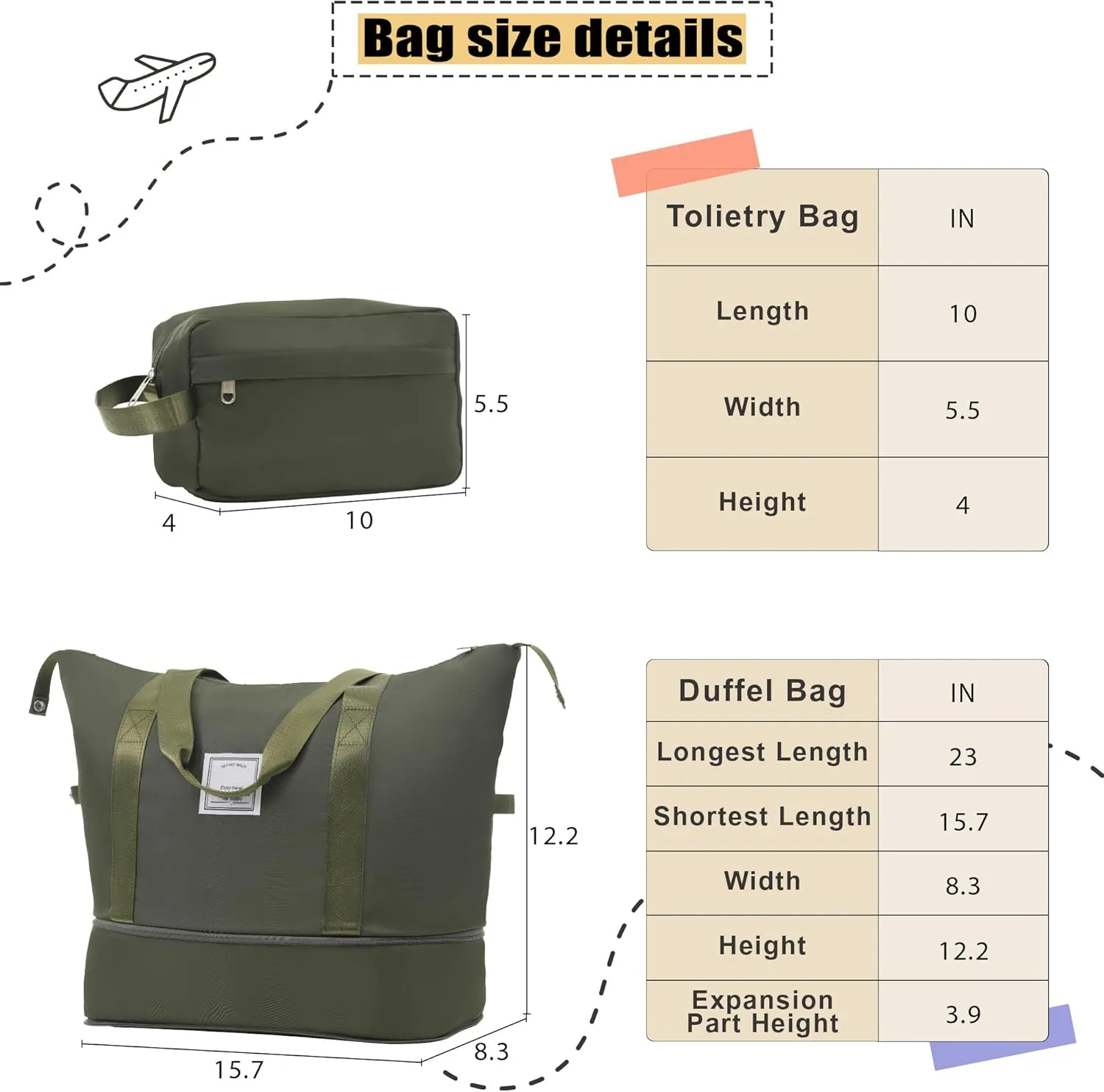 Expandable Softside Luggage Sets, 3 Piece Suitcase with Duffel Bag, Upright Spinner Suitcase Sets, Lightweight Durable Softshell Travel Set TSA Lock, 20"/24"/28", Army Green