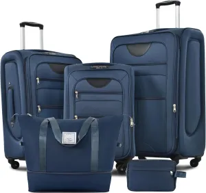 Expandable Softside Luggage Sets, 3 Piece Suitcase with Duffel Bag, Upright Spinner Suitcase Sets, Lightweight Durable Softshell Travel Set TSA Lock, 20"/24"/28", Dark Blue
