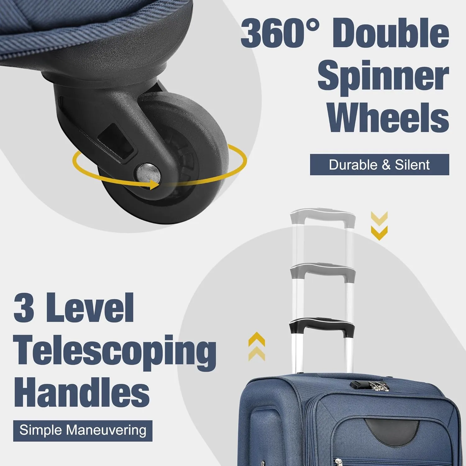 Expandable Softside Luggage Sets, 3 Piece Suitcase with Duffel Bag, Upright Spinner Suitcase Sets, Lightweight Durable Softshell Travel Set TSA Lock, 20"/24"/28", Dark Blue
