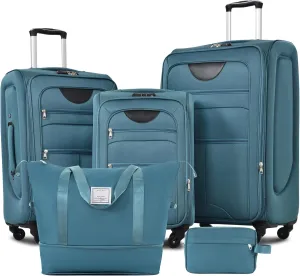 Expandable Softside Luggage Sets, 3 Piece Suitcase with Duffel Bag, Upright Spinner Suitcase Sets, Lightweight Durable Softshell Travel Set TSA Lock, 20"/24"/28", Green