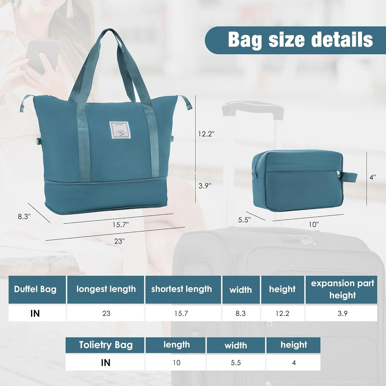 Expandable Softside Luggage Sets, 3 Piece Suitcase with Duffel Bag, Upright Spinner Suitcase Sets, Lightweight Durable Softshell Travel Set TSA Lock, 20"/24"/28", Green