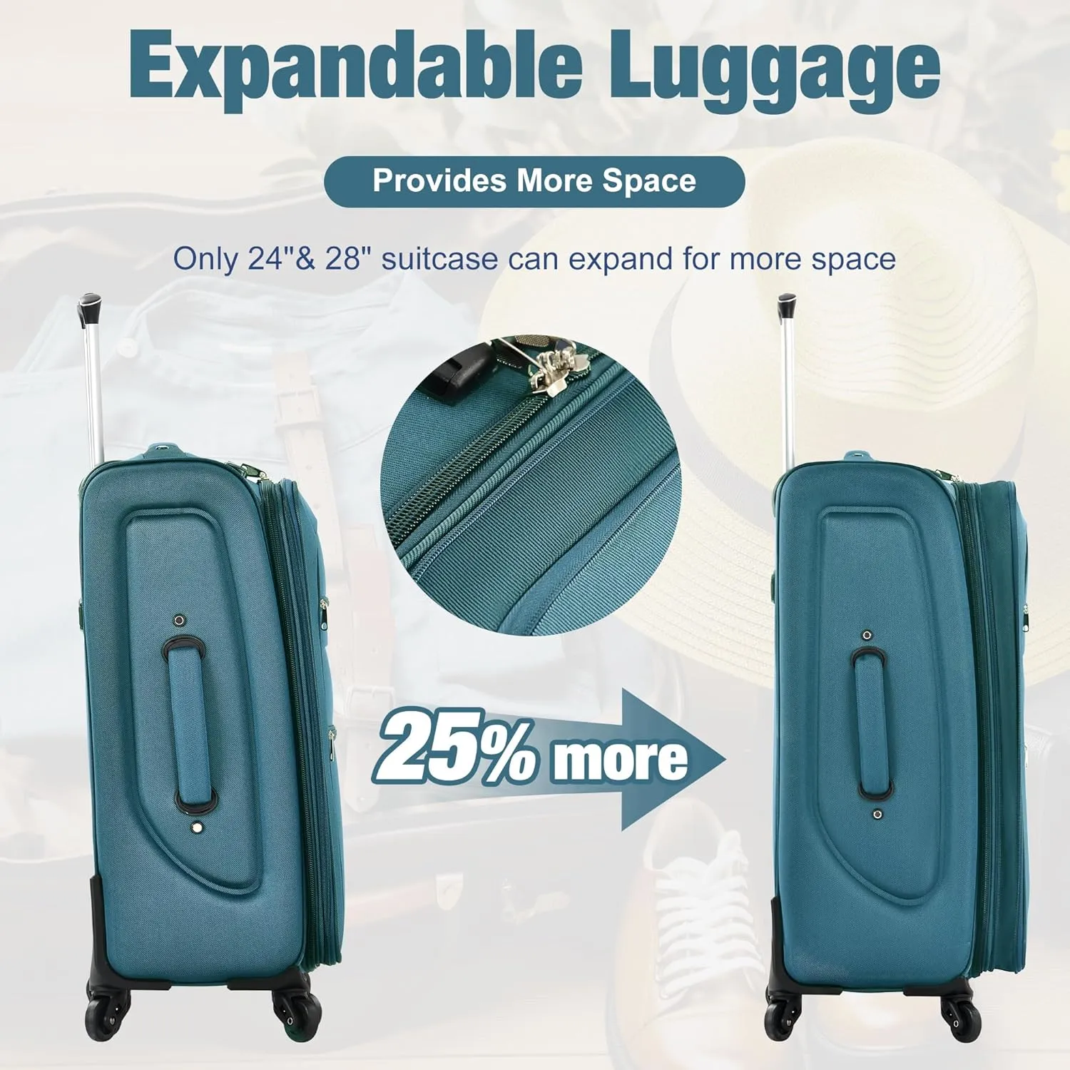 Expandable Softside Luggage Sets, 3 Piece Suitcase with Duffel Bag, Upright Spinner Suitcase Sets, Lightweight Durable Softshell Travel Set TSA Lock, 20"/24"/28", Green