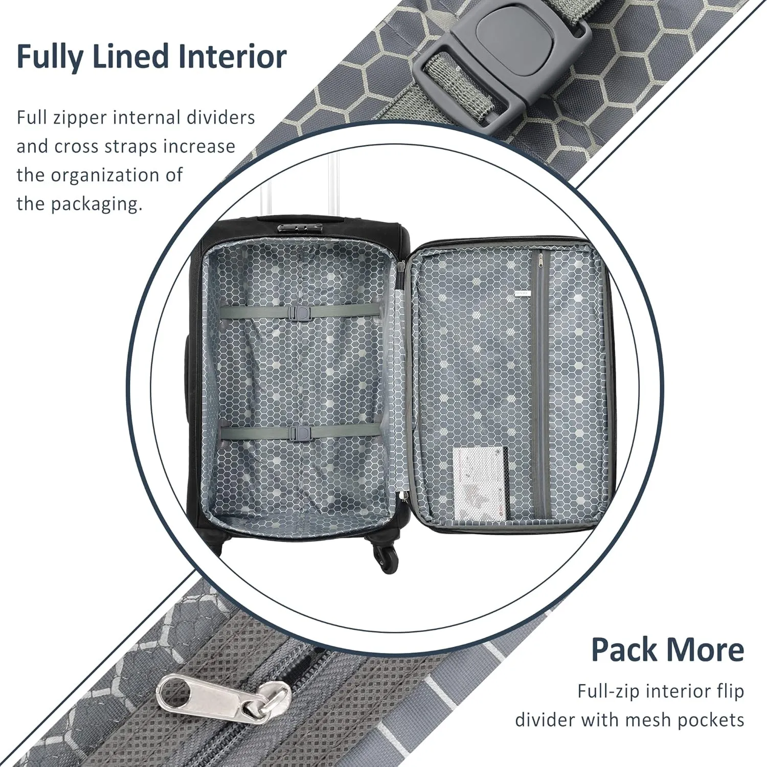 Expandable Softside Luggage Sets 3 Piece, Upright Spinner Suitcase Sets, Lightweight Durable Travel Softshell Set TSA Lock, 20in/24in/28in, Black