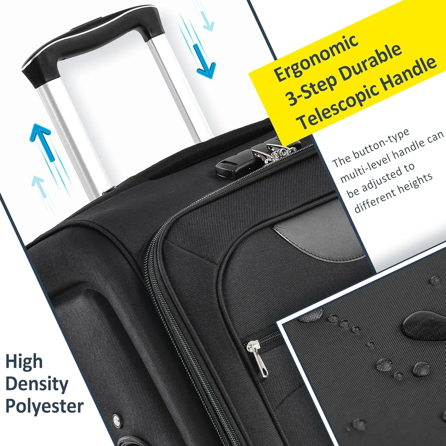 Expandable Softside Luggage Sets 3 Piece, Upright Spinner Suitcase Sets, Lightweight Durable Travel Softshell Set TSA Lock, 20in/24in/28in, Black