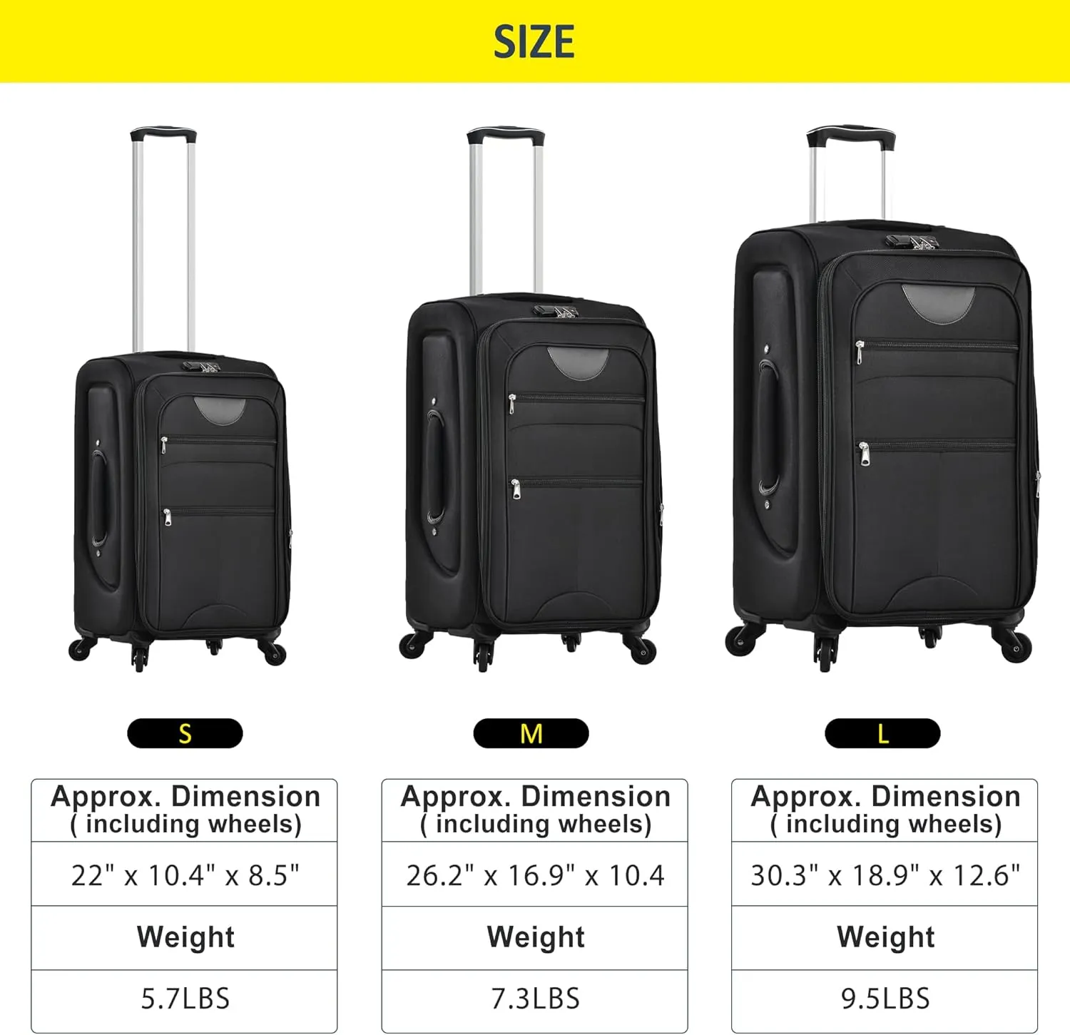 Expandable Softside Luggage Sets 3 Piece, Upright Spinner Suitcase Sets, Lightweight Durable Travel Softshell Set TSA Lock, 20in/24in/28in, Black