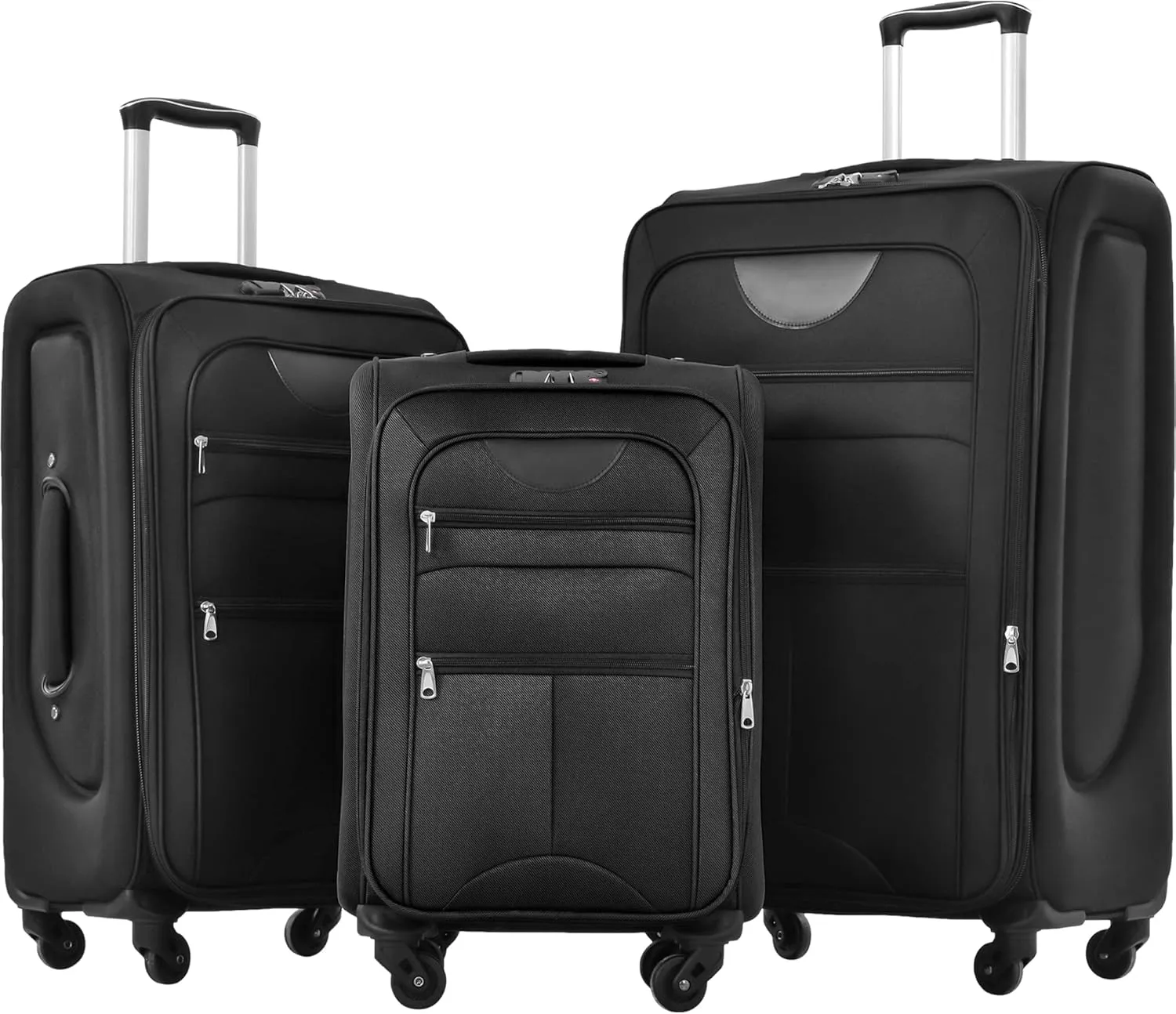 Expandable Softside Luggage Sets 3 Piece, Upright Spinner Suitcase Sets, Lightweight Durable Travel Softshell Set TSA Lock, 20in/24in/28in, Black