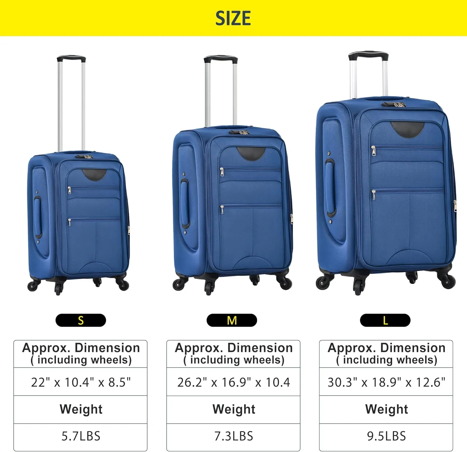 Expandable Softside Luggage Sets 3 Piece, Upright Spinner Suitcase Sets, Lightweight Durable Travel Softshell Set TSA Lock, 20in/24in/28in, Blue