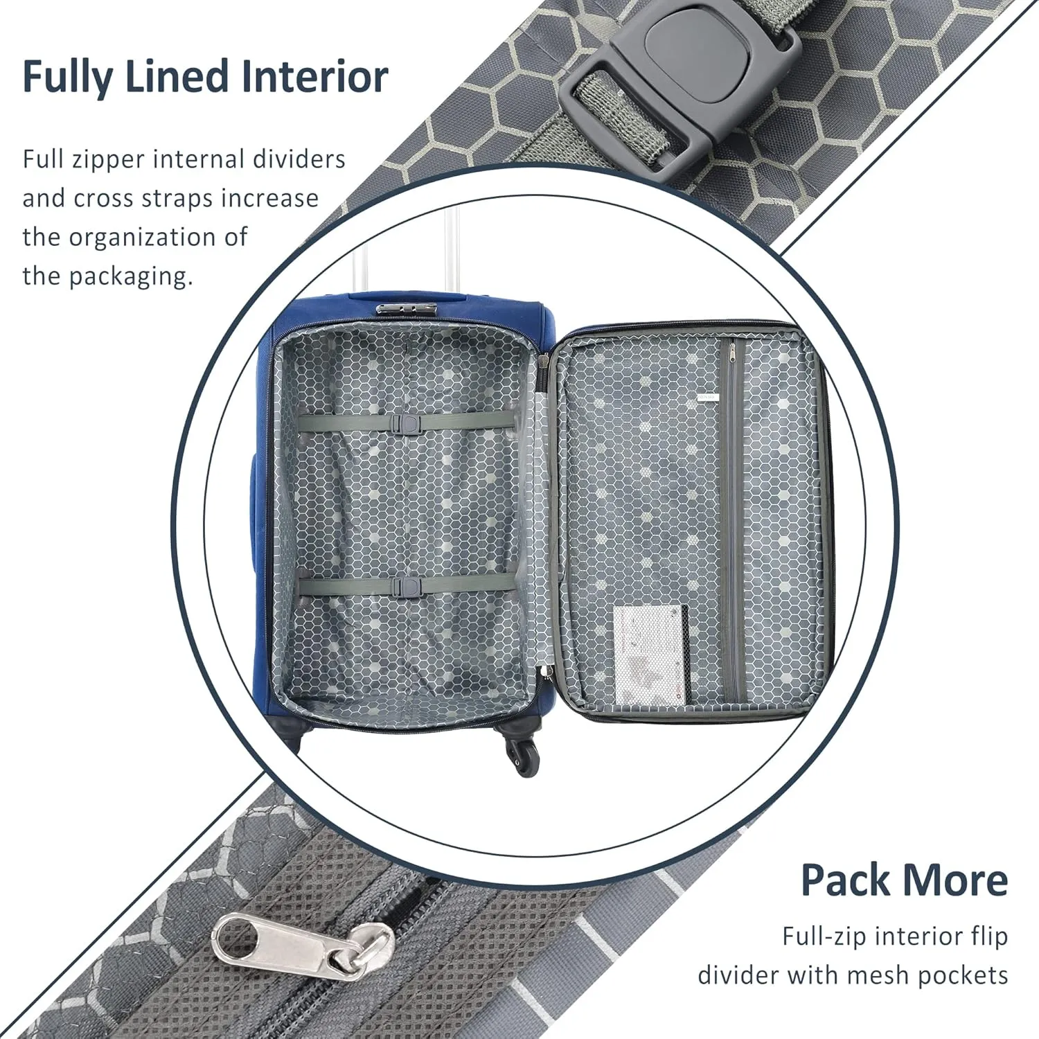 Expandable Softside Luggage Sets 3 Piece, Upright Spinner Suitcase Sets, Lightweight Durable Travel Softshell Set TSA Lock, 20in/24in/28in, Blue