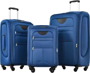 Expandable Softside Luggage Sets 3 Piece, Upright Spinner Suitcase Sets, Lightweight Durable Travel Softshell Set TSA Lock, 20in/24in/28in, Blue