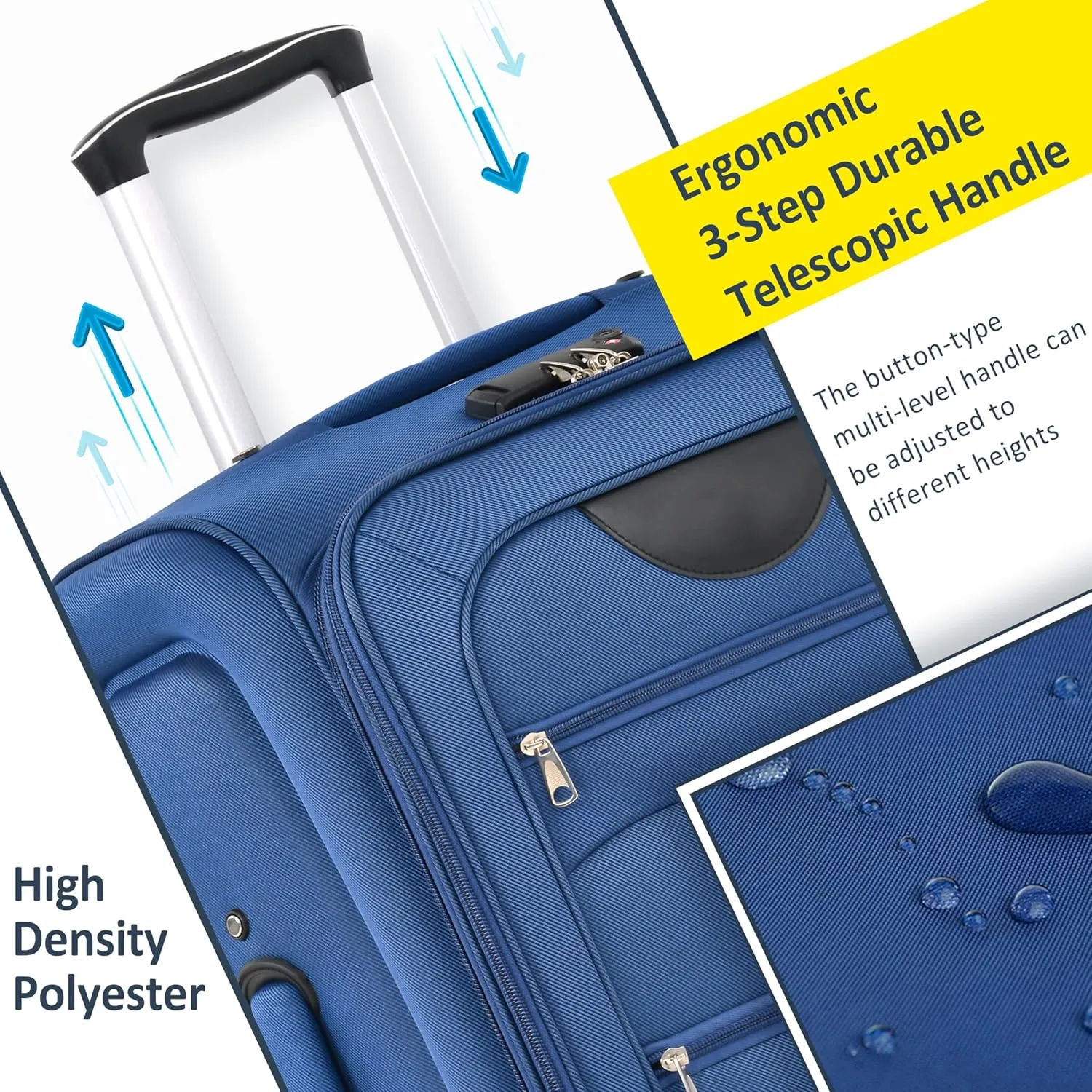 Expandable Softside Luggage Sets 3 Piece, Upright Spinner Suitcase Sets, Lightweight Durable Travel Softshell Set TSA Lock, 20in/24in/28in, Blue