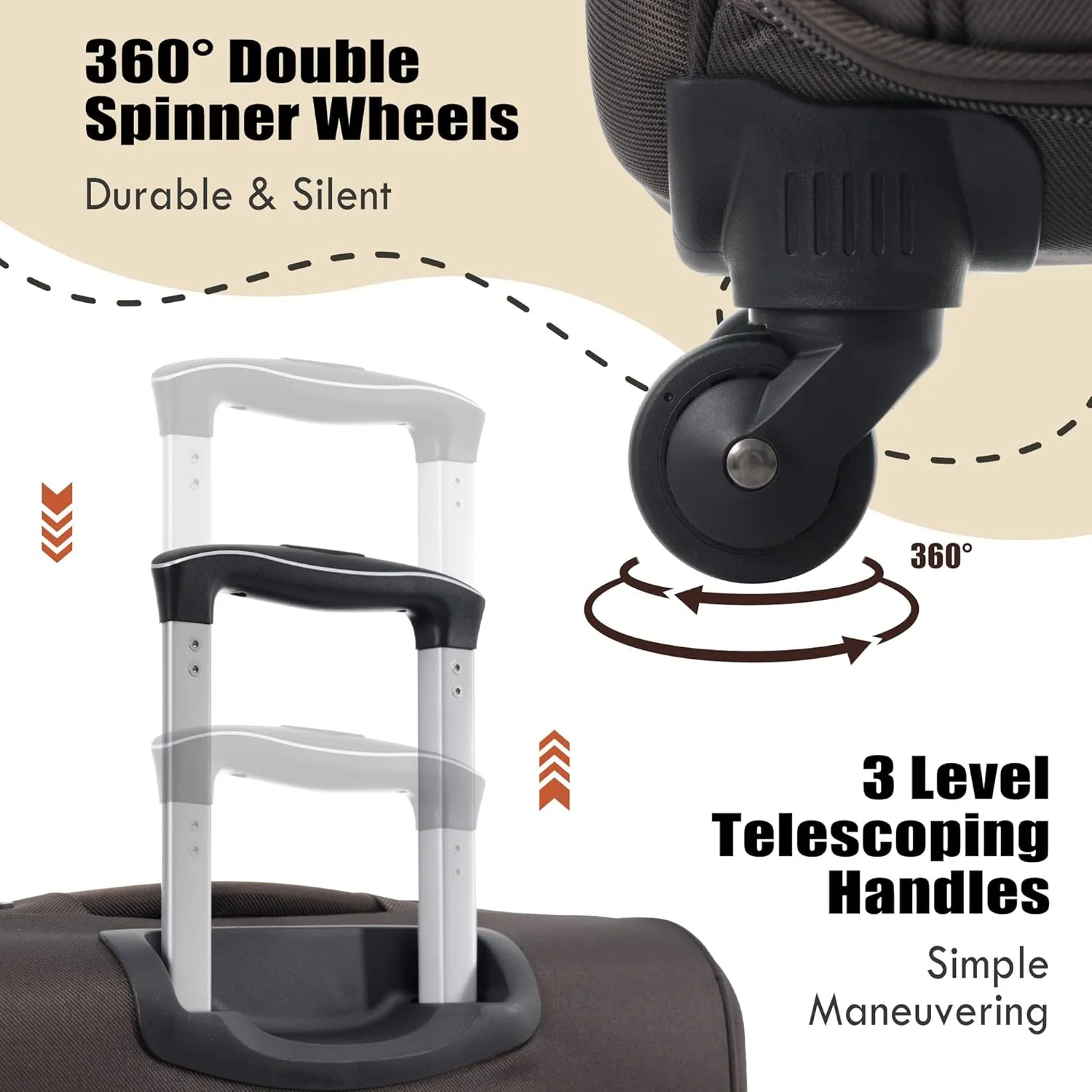 Expandable Softside Luggage Sets 3 Piece, Upright Spinner Suitcase Sets, Lightweight Durable Travel Softshell Set TSA Lock, 20in/24in/28in, Brown