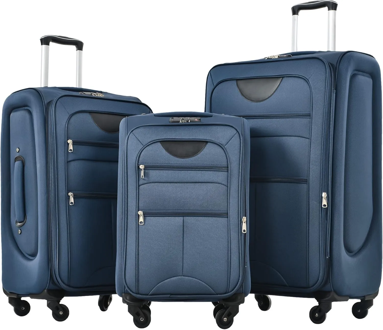 Expandable Softside Luggage Sets 3 Piece, Upright Spinner Suitcase Sets, Lightweight Durable Travel Softshell Set TSA Lock, 20in/24in/28in, Dark Blue