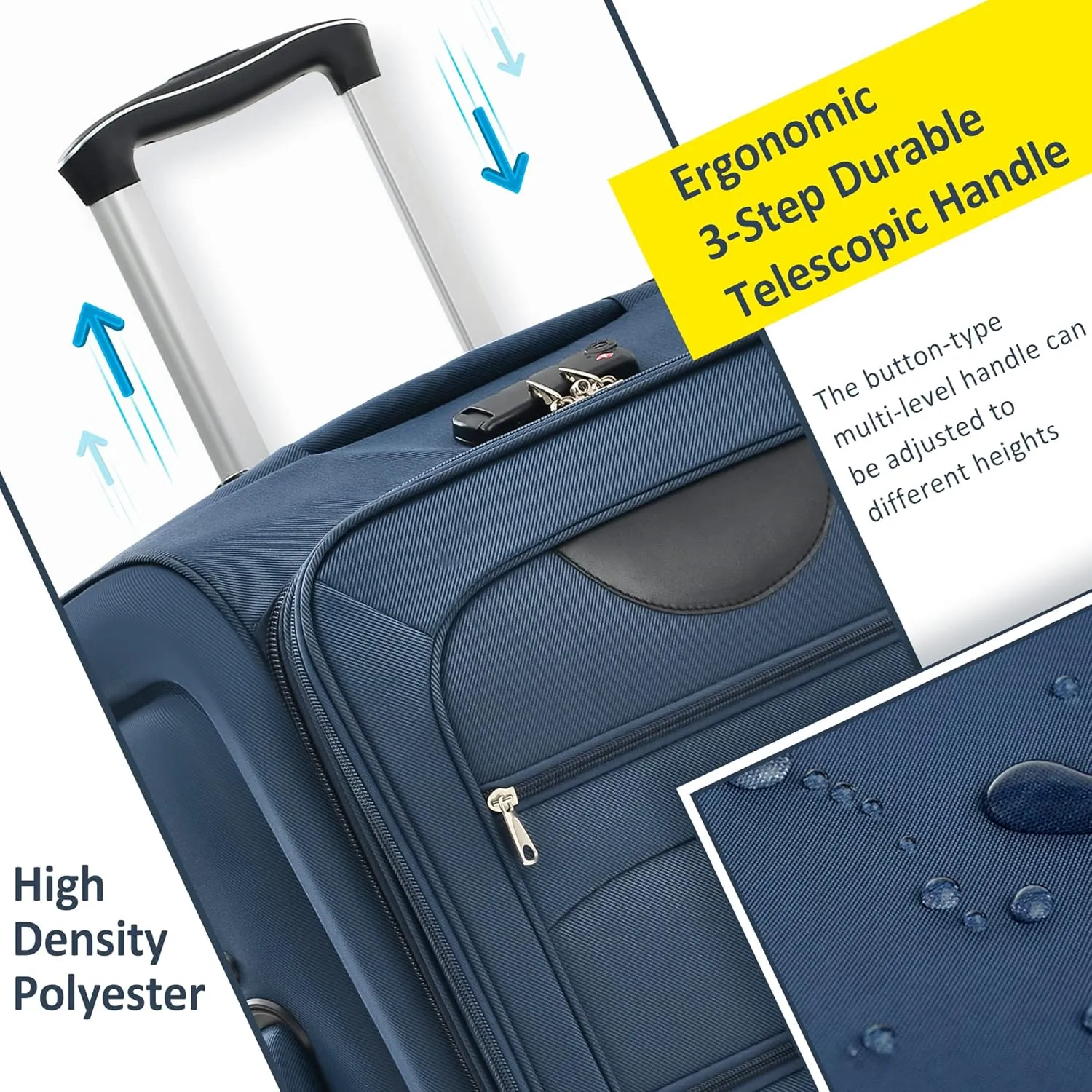 Expandable Softside Luggage Sets 3 Piece, Upright Spinner Suitcase Sets, Lightweight Durable Travel Softshell Set TSA Lock, 20in/24in/28in, Dark Blue