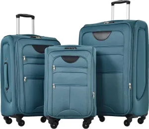 Expandable Softside Luggage Sets 3 Piece, Upright Spinner Suitcase Sets, Lightweight Durable Travel Softshell Set TSA Lock, 20in/24in/28in, Green