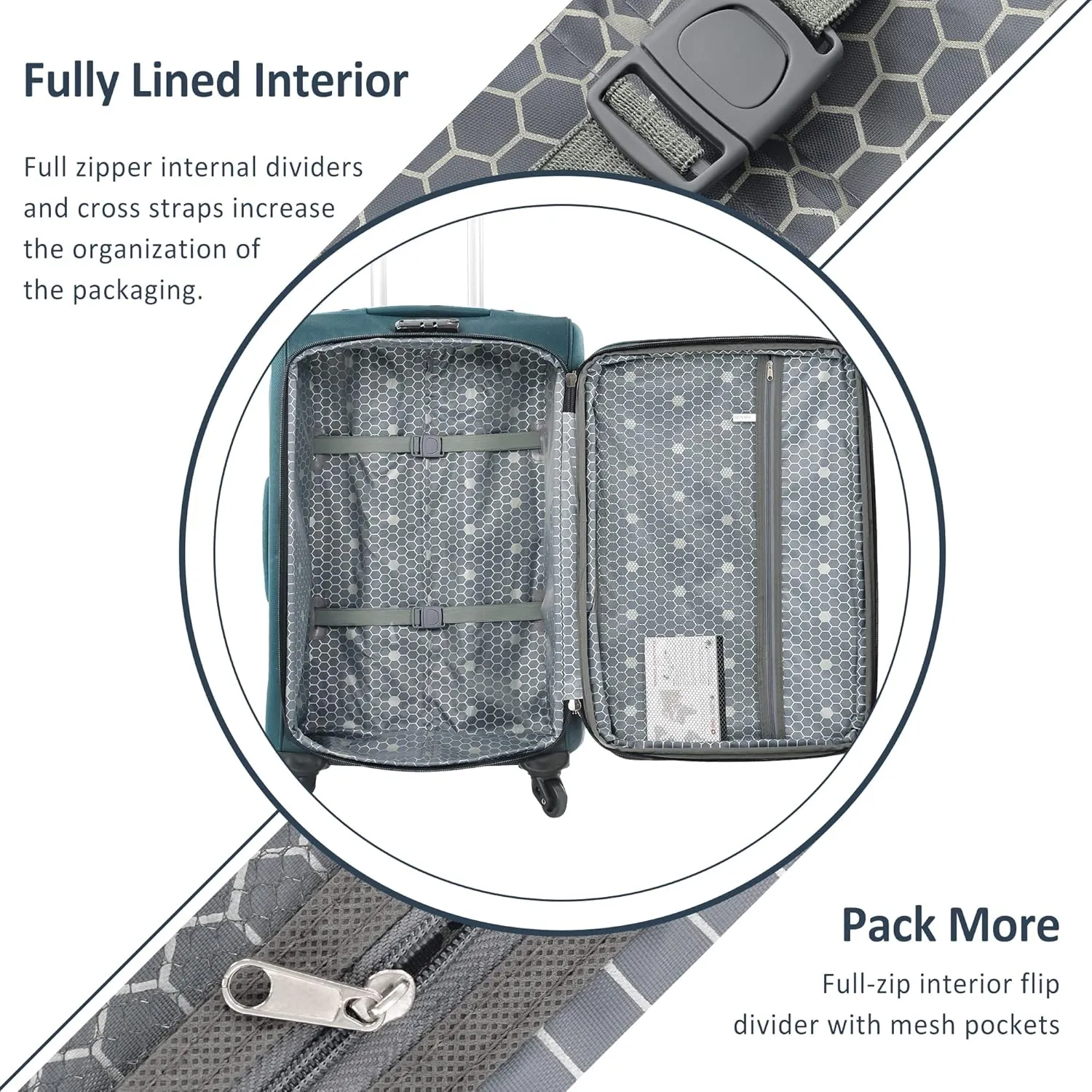 Expandable Softside Luggage Sets 3 Piece, Upright Spinner Suitcase Sets, Lightweight Durable Travel Softshell Set TSA Lock, 20in/24in/28in, Green