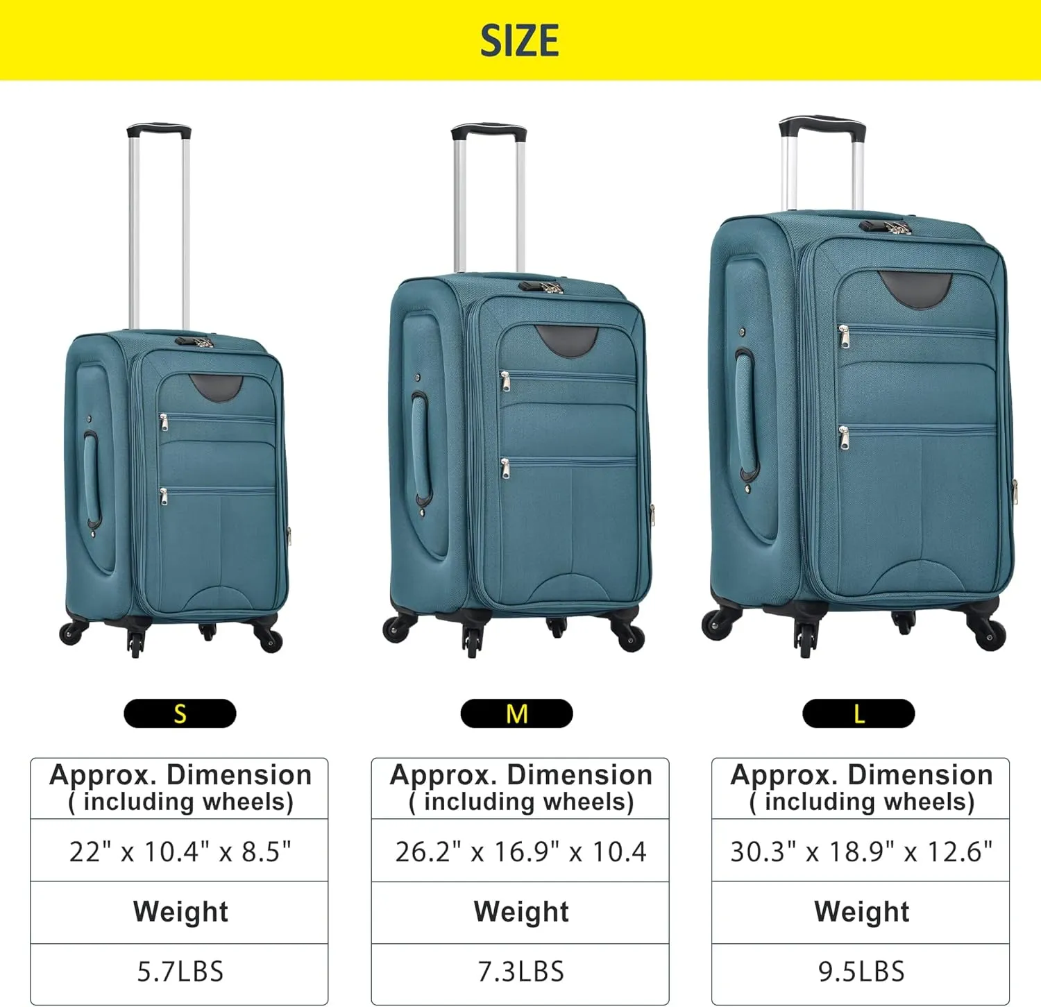 Expandable Softside Luggage Sets 3 Piece, Upright Spinner Suitcase Sets, Lightweight Durable Travel Softshell Set TSA Lock, 20in/24in/28in, Green