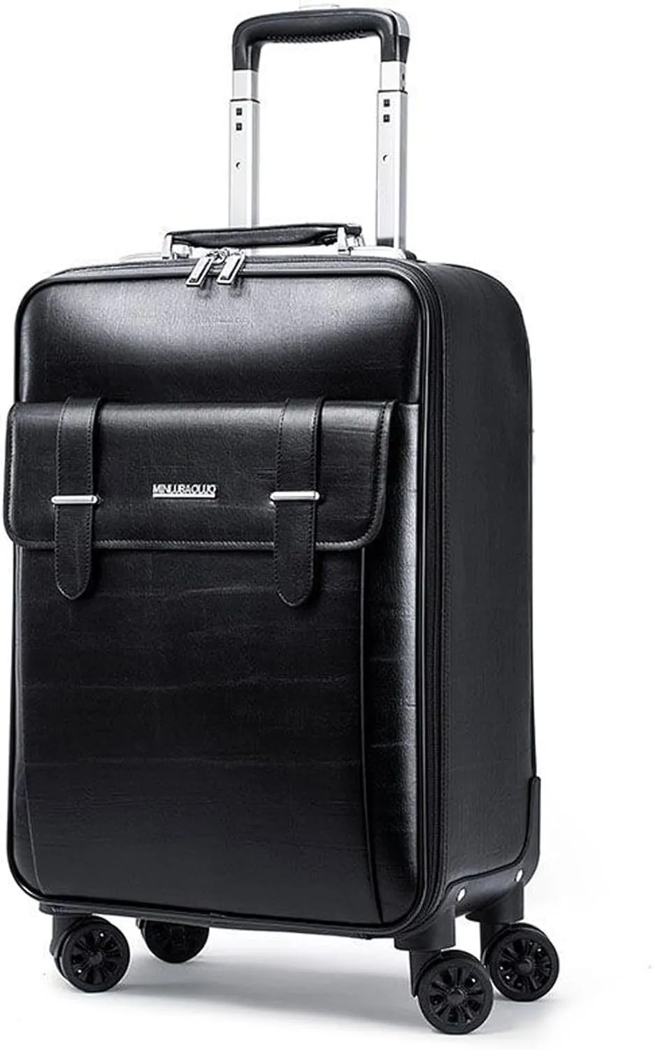 feilario Business Spinner Wheels Luggage PVC Leather Waterproof Carry-On Suitcase Aluminum Alloy Handle Soft Shell Luggage with TSA Lock (Black, 20in)