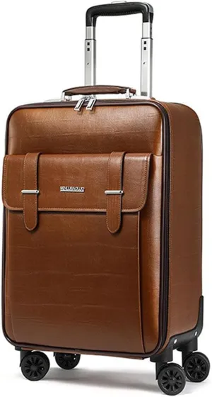 feilario Business Spinner Wheels Luggage PVC Leather Waterproof Carry-On Suitcase Aluminum Alloy Handle Soft Shell Luggage with TSA Lock (Brown, 20in)