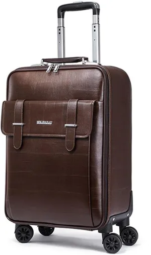 feilario Business Spinner Wheels Luggage PVC Leather Waterproof Carry-On Suitcase Aluminum Alloy Handle Soft Shell Luggage with TSA Lock (Coffee, 20in)
