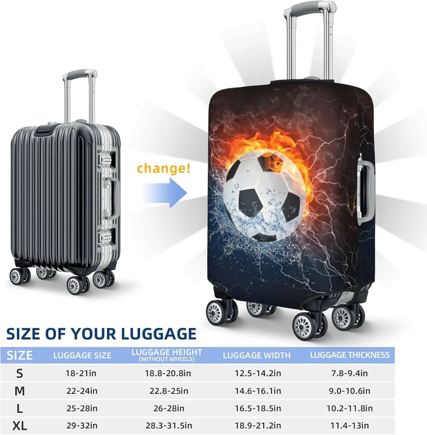 Football Luggage Suitcase Covers Elastic Washable SoccerLuggage Protector Travel Suitcase Protective Cover For Kid And Adult, M (Fit 22-24 Inch Luggage)
