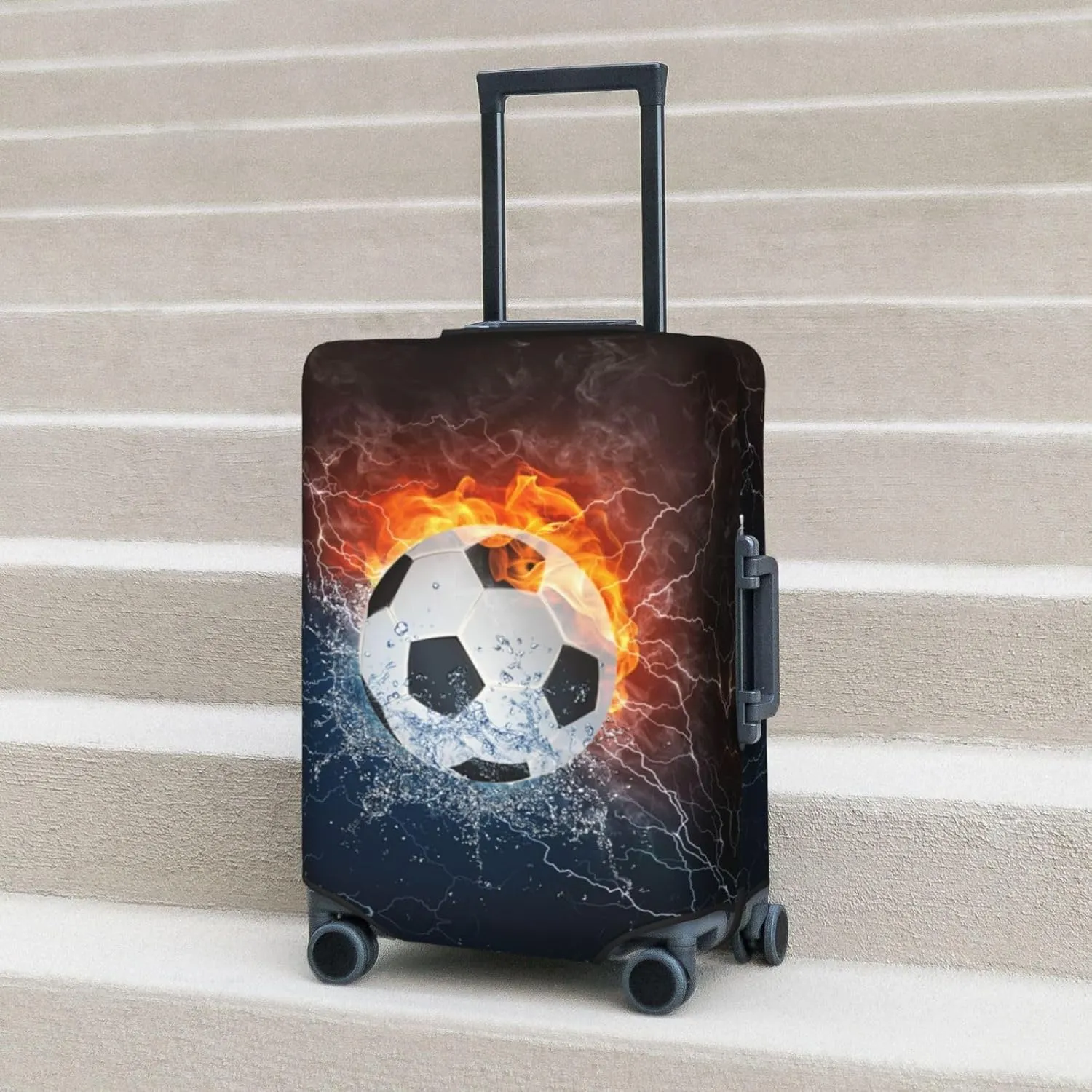 Football Luggage Suitcase Covers Elastic Washable SoccerLuggage Protector Travel Suitcase Protective Cover For Kid And Adult, M (Fit 22-24 Inch Luggage)