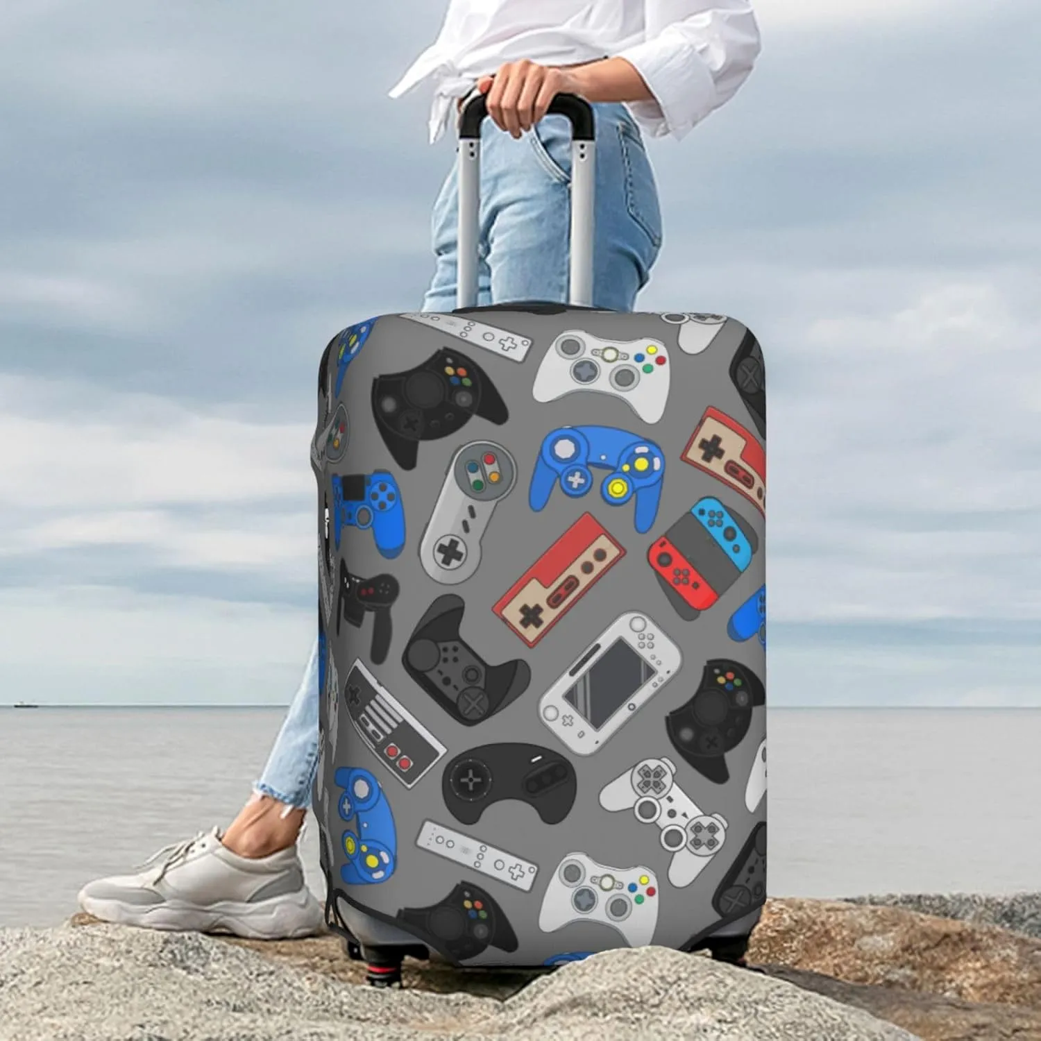 Game Console Controllers Luggage Suitcase Covers Elastic Washable Gamepad Luggage Protector Travel Suitcase Protective Cover For Kid And Adult, M (Fit 22-24 Inch Luggage)