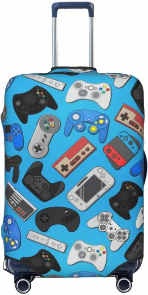 Game Joystick Background Luggage Suitcase Covers Elastic Washable Video Game Theme Luggage Protector Travel Suitcase Protective Cover For Kid And Adult, M (Fit 22-24 Inch Luggage)