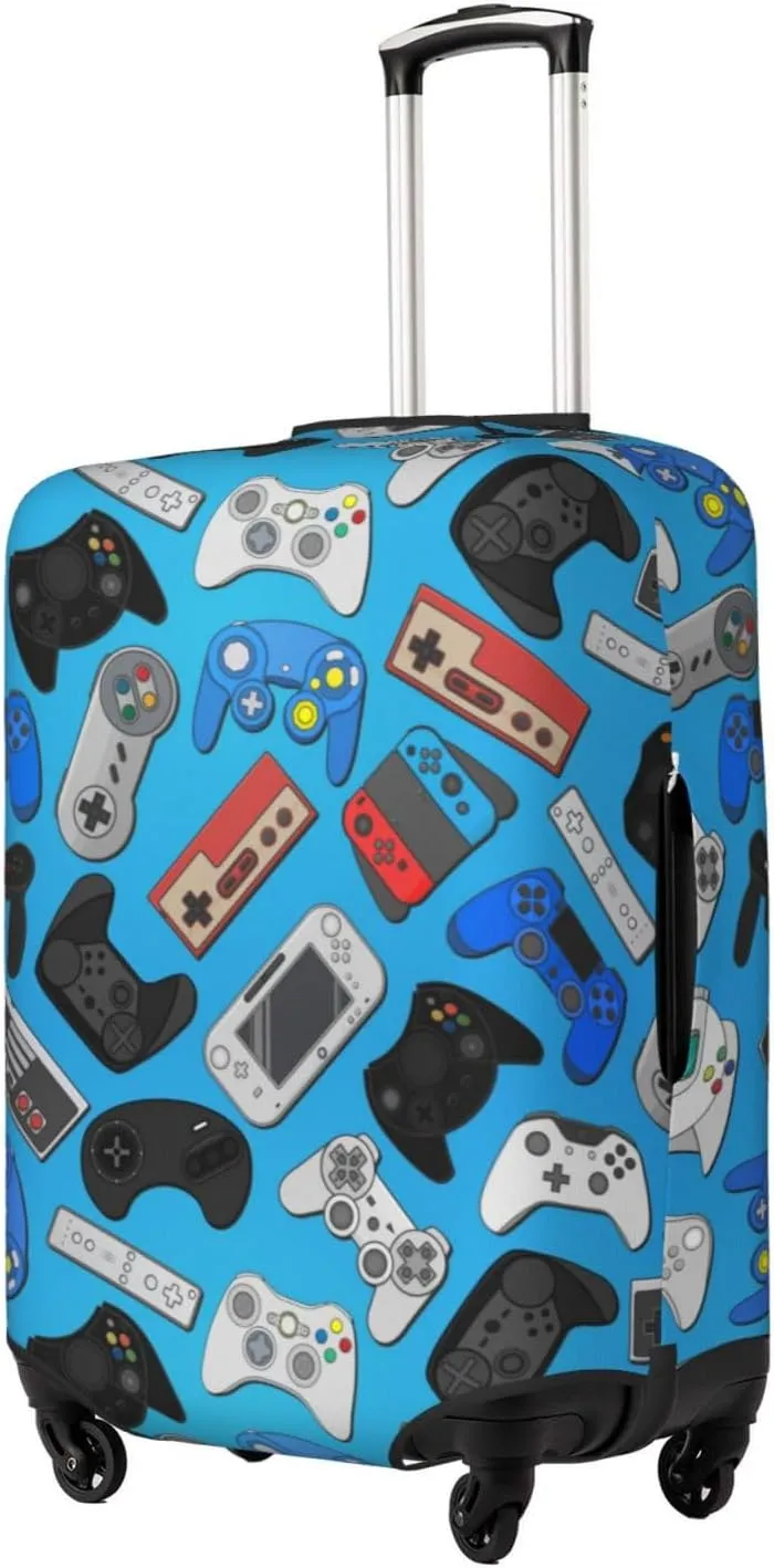Game Joystick Background Luggage Suitcase Covers Elastic Washable Video Game Theme Luggage Protector Travel Suitcase Protective Cover For Kid And Adult, M (Fit 22-24 Inch Luggage)