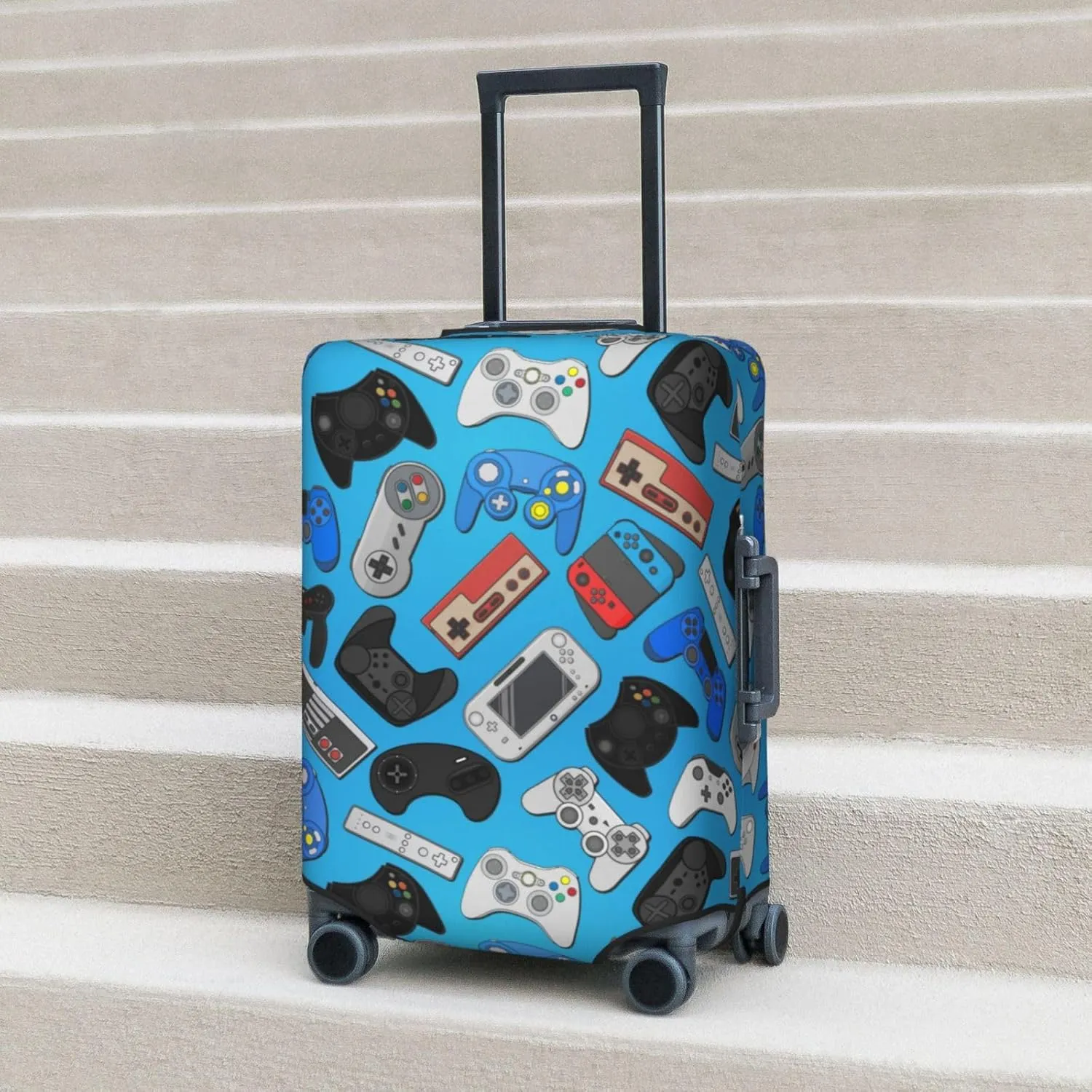 Game Joystick Background Luggage Suitcase Covers Elastic Washable Video Game Theme Luggage Protector Travel Suitcase Protective Cover For Kid And Adult, M (Fit 22-24 Inch Luggage)