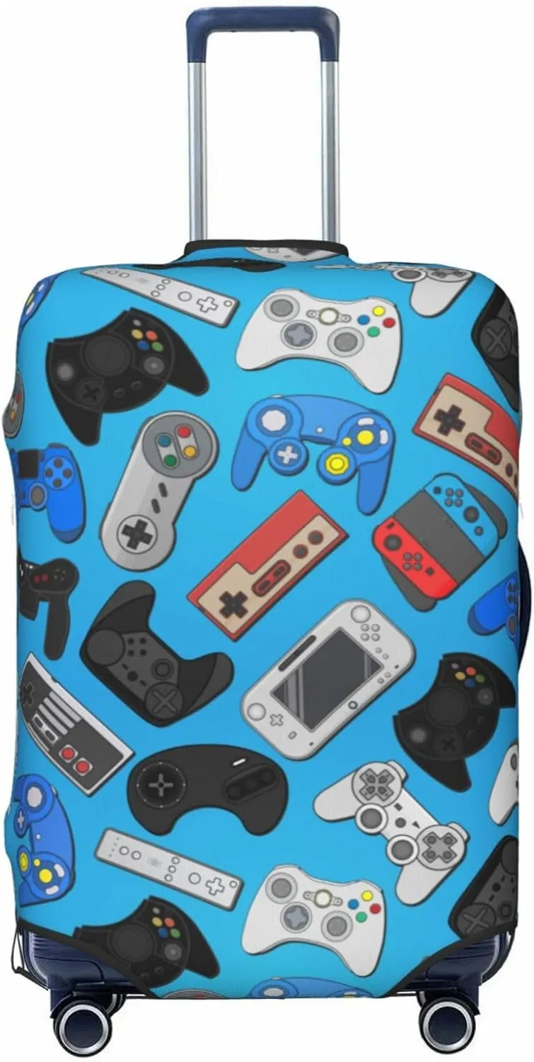Game Joystick Background Luggage Suitcase Covers Elastic Washable Video Game Theme Luggage Protector Travel Suitcase Protective Cover For Kid And Adult, M (Fit 22-24 Inch Luggage)